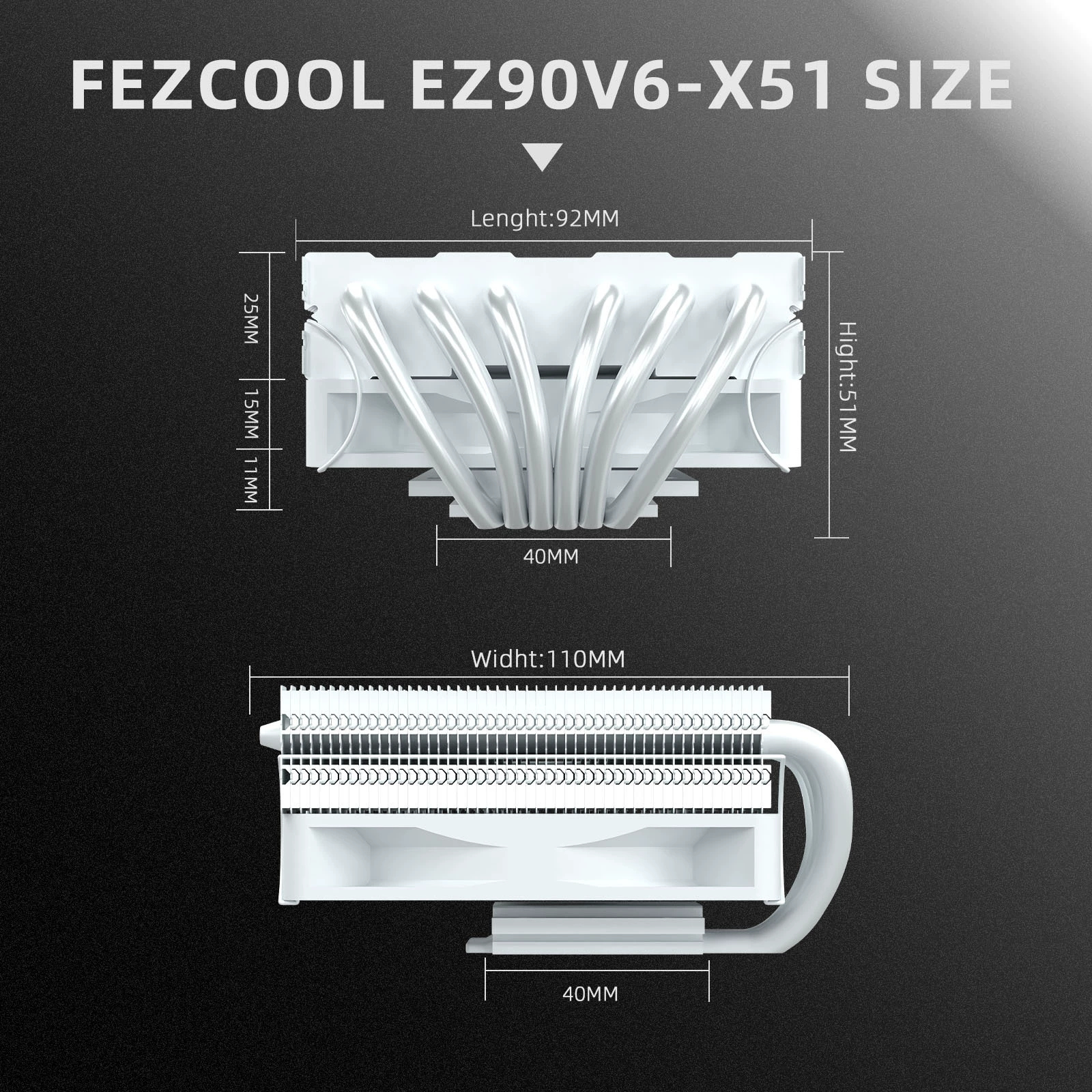 Радиатор CPU FEZCOOL EZ90V6-X51, push-down низкопрофильный 51 мм, 6 тепловых трубок (ITX)