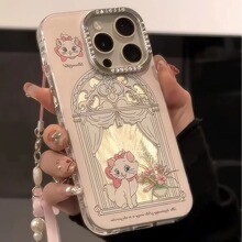 卡通少女粉羽纱玛丽猫适用iPhone15promax苹果14手机壳13新款12软