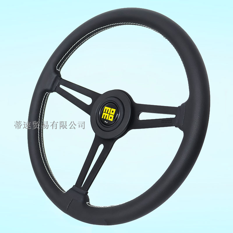 Factory Direct Sales Universal Automotive Momo Genuine Leather Steering Wheel 14.5 Inch 360mm Modified Racing Steering Wheel White Line