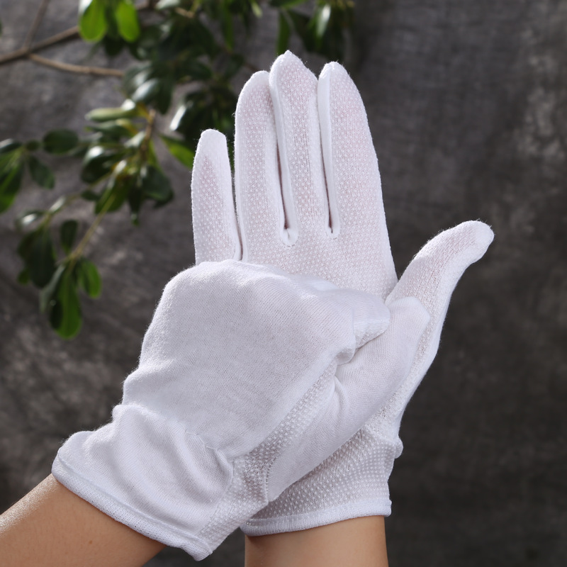 Algodón de lana guantes de trabajo de plástico sudor paño partículas de dispensación conductor de protección laboral conducción algodón blanco Dot beads guantes de etiqueta