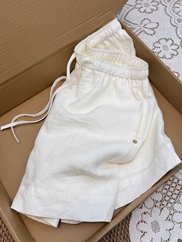 Shenzhen Nanyou Accessible Luxury Classy Goods ~ White Linen Shorts for Women to Wear Outside in Summer, High A-Line Five-Point Wide-Leg Pants