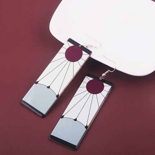 Demon Slayer: Kimetsu no Yaiba earrings, Tanjiro Kamado's same style sun ear clip, ear hook butterfly ninja acrylic double-sided earrings