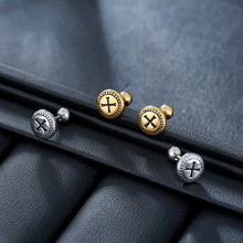 欧美跨境新款不锈钢铸造十字标耳钉男时尚百搭圆形袖口耳饰女饰品