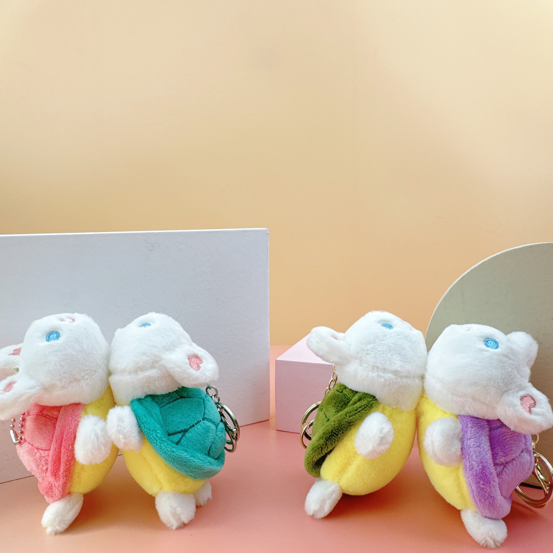 可愛卡通綠色小烏龜兔子掛件毛絨公仔龜兔玩偶娃娃包包掛飾鑰匙扣