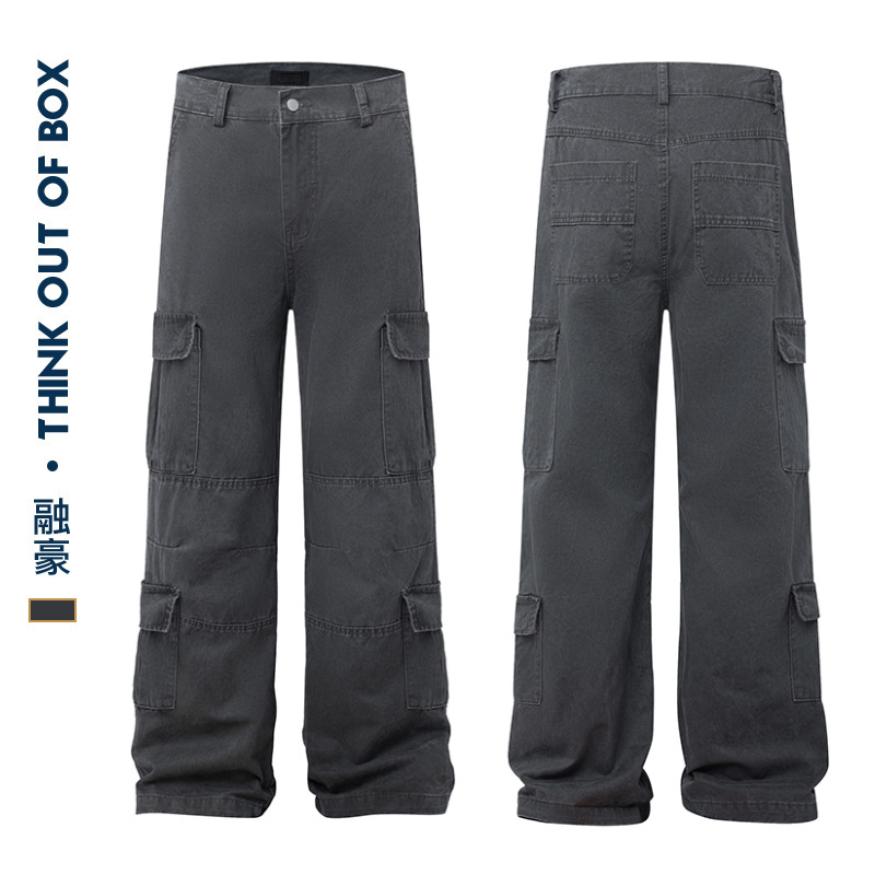 New Korean-style Sanding Old Multi-pocket Three-dimensional Design Work Pants Trendy Duffy Handsome Loose Casual Pants for Men
