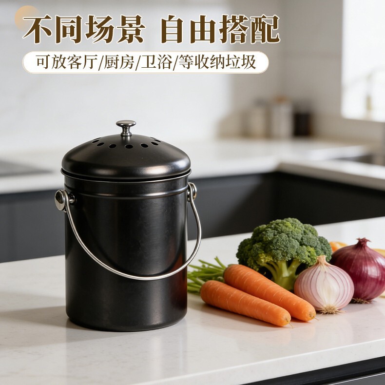 Simple Stainless Steel Kitchen Waste Bin with Lid, Odor-Proof, Thickened, Portable, Countertop Trash Can for Home Use Simple Stainless Steel Kitchen Waste Bin with Lid, Odor-Proof, Thickened, Portable, Countertop Trash Can for Home Use