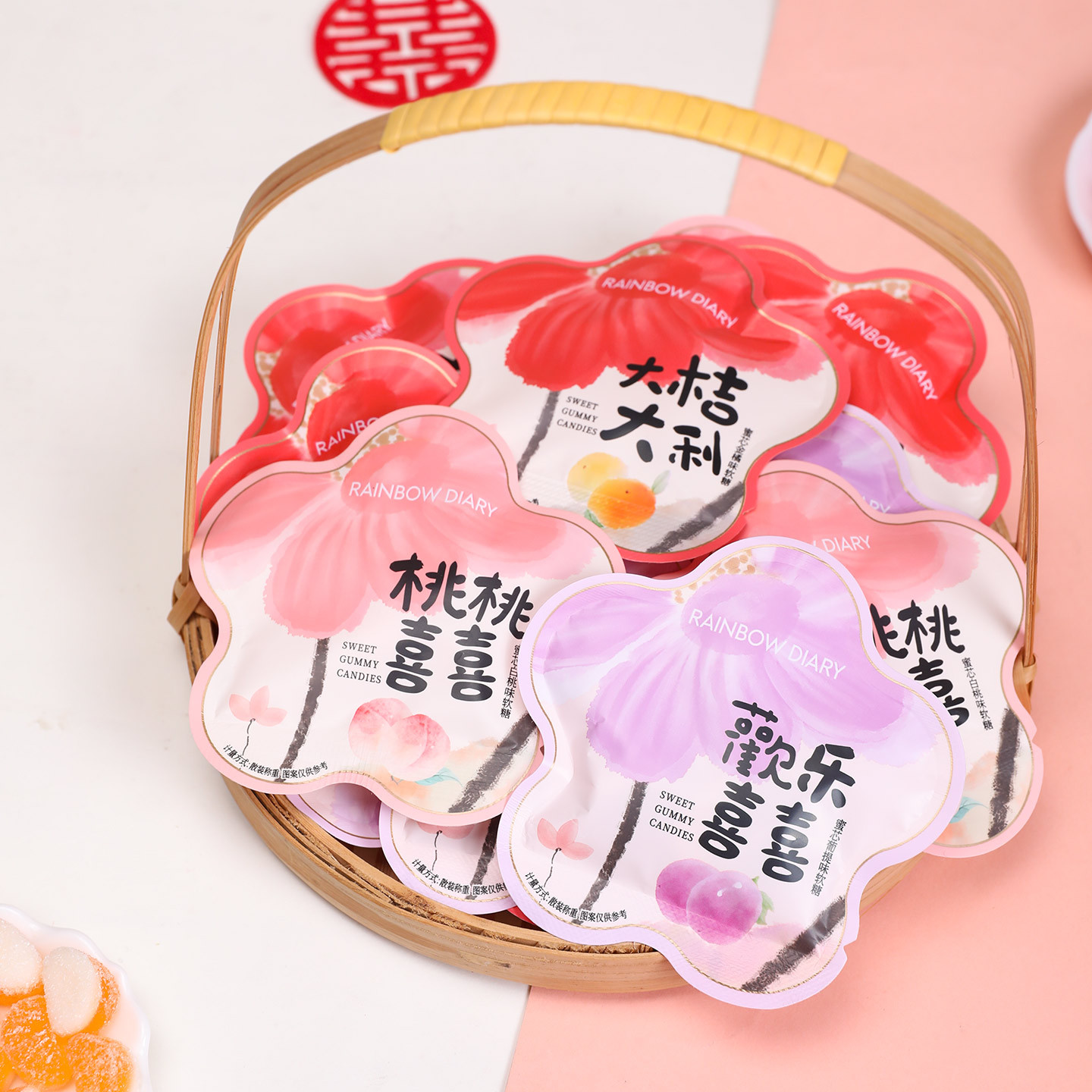 Longke Xiti Happy Gummy Fruit Flavor Gummy High Color Value Bag Accompanying Gift Net Red Wedding Candy Wholesale