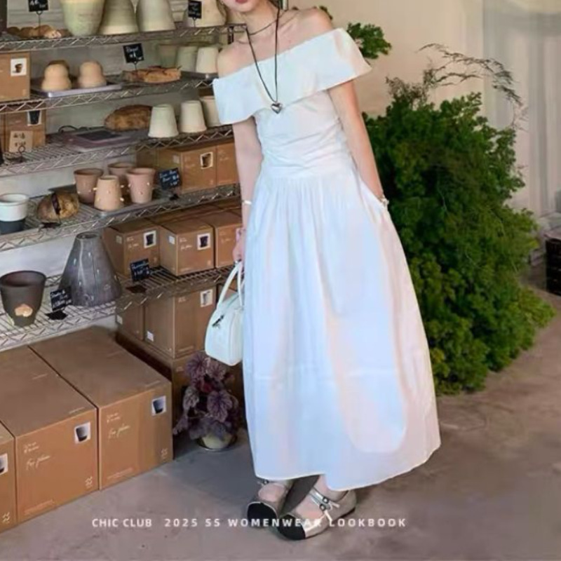 New Summer Style Unique and Beautiful Long Dress, Early Summer Outfit Set, One-Shoulder White Off-The-Shoulder Dress for Women New Summer Style Unique and Beautiful Long Dress, Early Summer Outfit Set, One-Shoulder White Off-The-Shoulder Dress for Women