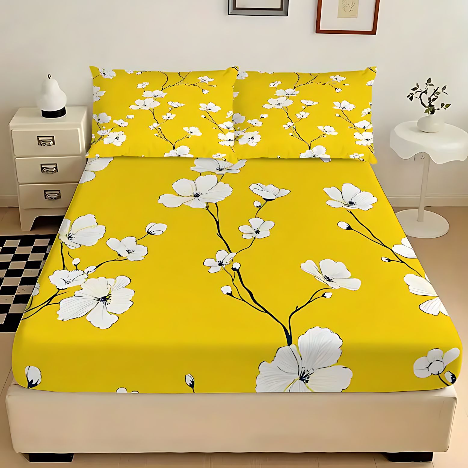 TEMU / JIT Patrón de flores trituradas transfronterizas 3D impresión digital cama molida Kasama colchón conjunto de ropa de cama
