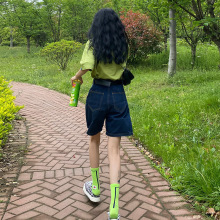五分牛仔短裤女辣妹夏季2024年新款薄款宽松高腰直筒阔腿中裤子潮