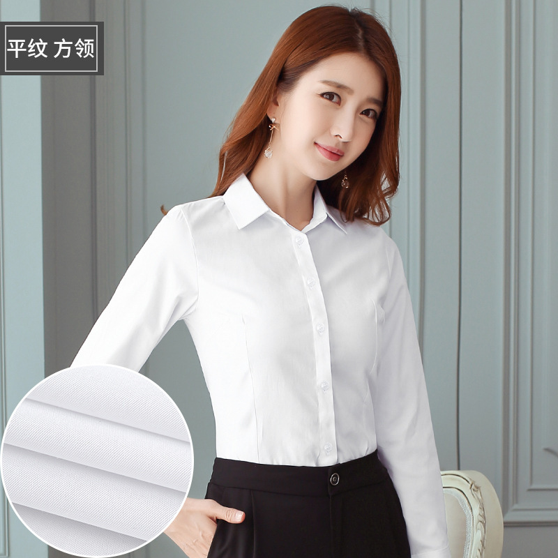 春秋白衬衫女长袖韩版衬衣正装职业套装工装学生气质短袖|undefined