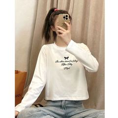 欧货白色长袖t恤女2025新款春秋爆款百搭宽松短款内搭打底衫上衣