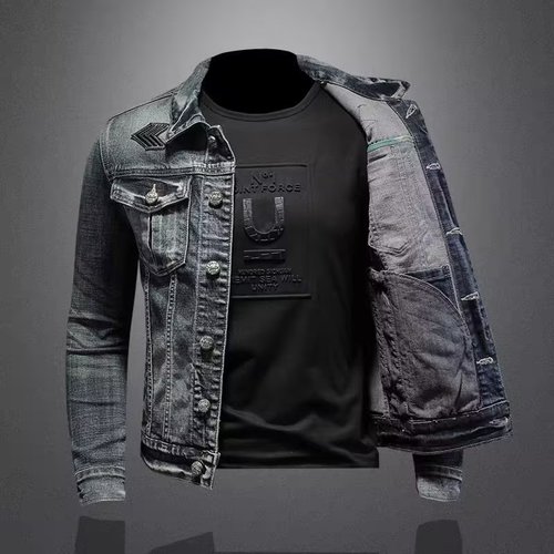 Men's Spring and Autumn American Retro Distressed Trendy Slim Fit Motorcyclist Jacket Workwear Casual Top