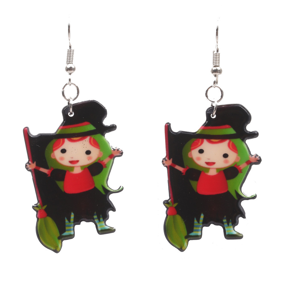 Nuevo Halloween brillante cráneo calabaza pendientes de acrílico pendientes de costura de personalidad de la moda pendientes