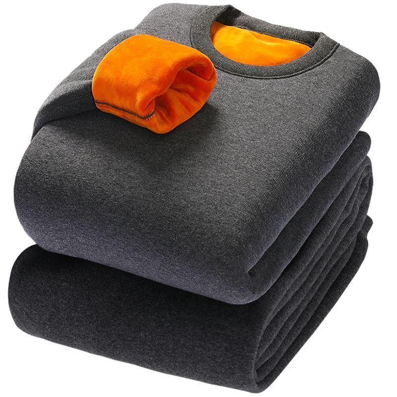 남성용 초두꺼운 열 속옷 플러스 벨벳 두꺼운 라운드 넥 열 의류 여성 커플 가을 옷 가을 바지 방한 따뜻한 옷