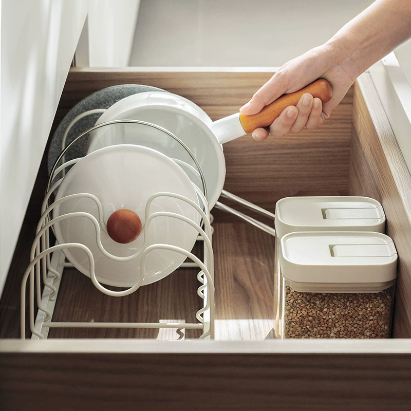 Dicker cabinet built -in pot rack home white tone expansion kitchen pot lid setting rack table storage shelf
