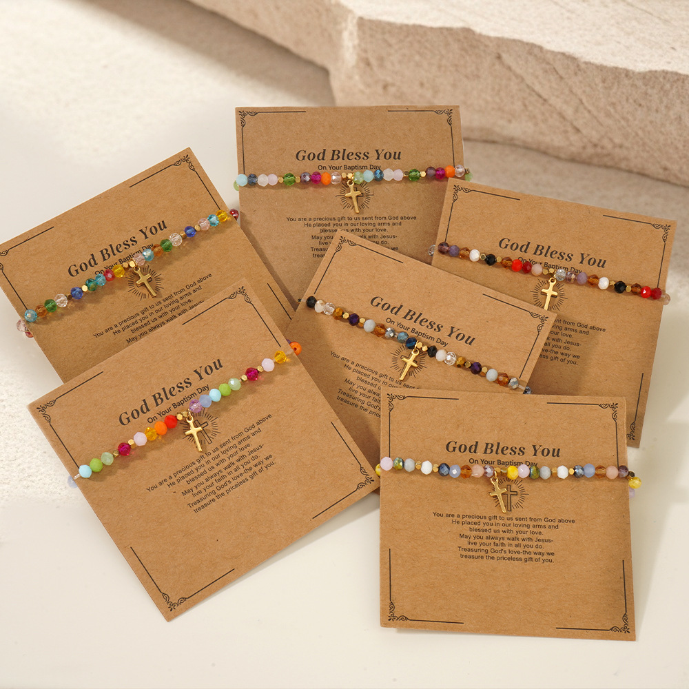 Beaded Chain Chain Type 1 Piece Quantity Vacation Simple Style Cross 304 Stainless Steel Artificial Crystal Beaded Chain Beaded Bracelets Wholesale