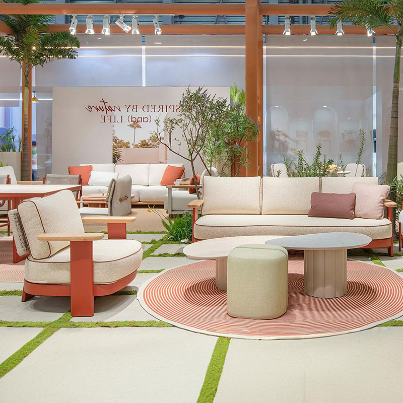 Sofá de tejido de cuerda al aire libre, diseño de terraza de jardín al aire libre, mobiliario de ocio, casa de patio, combinación de sofá de aleación de aluminio image 3