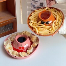 牛仔帽饺子盘创意陶瓷自带醋碟分格餐盘家用早餐盘火锅专用配菜盘
