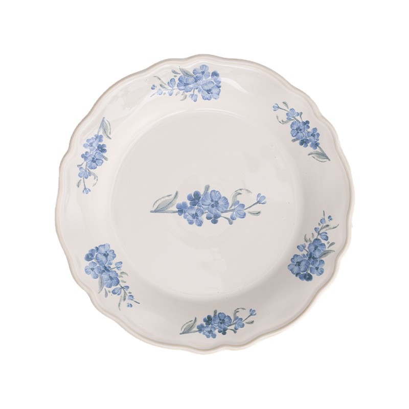Shang 'en flores retro plato de cerámica de té azul de montaña casero plato de comedor de alto valor plato de té de la tarde esmaltado plato de postre colorido