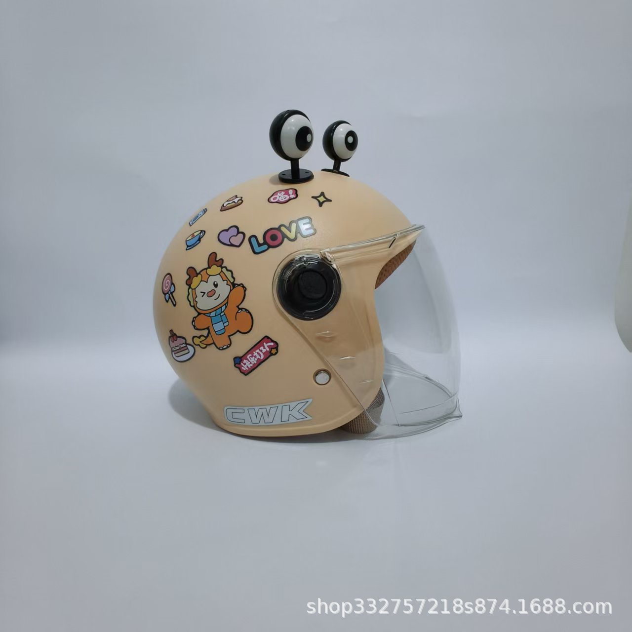 Motosiklet kaskı (dəbilqə) — Motuoche Baby Electric Motorcycle - khaki-scarf-dragon-transparent-long-visor-black-eyes-3c-children-1-6-years-old-wl07