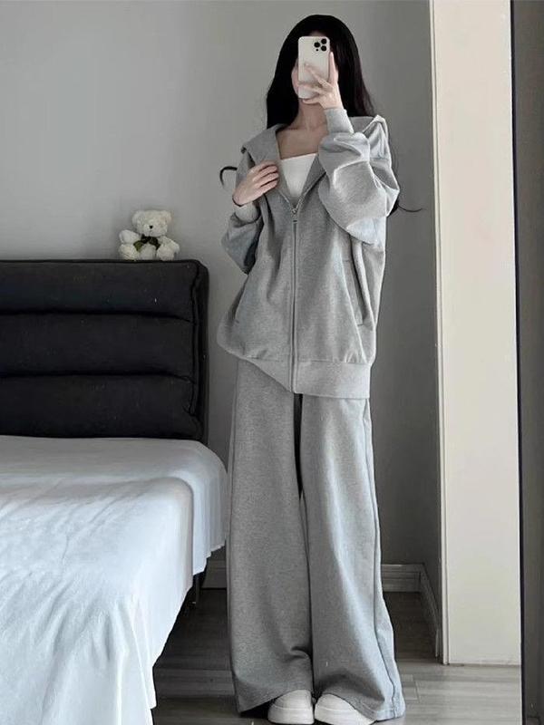 运动套装学生休闲韩版秋冬显瘦新款连帽两件套宽松跑步慵懒外套|undefined
