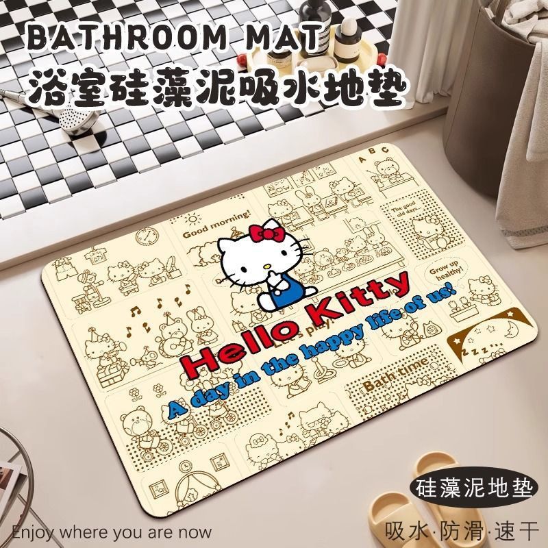 可爱卡通HelloKitty浴室吸水地垫硅藻泥耐脏速干易打理脚垫可代发|undefined