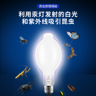 ♧ High-Pressure Mercury Lamp to Catch Insects, Crickets, Grasshoppers, Moths, Butterflies, Uv White Light Lamp to Trap High-Power Screw Mouth Waterproof and Anti-