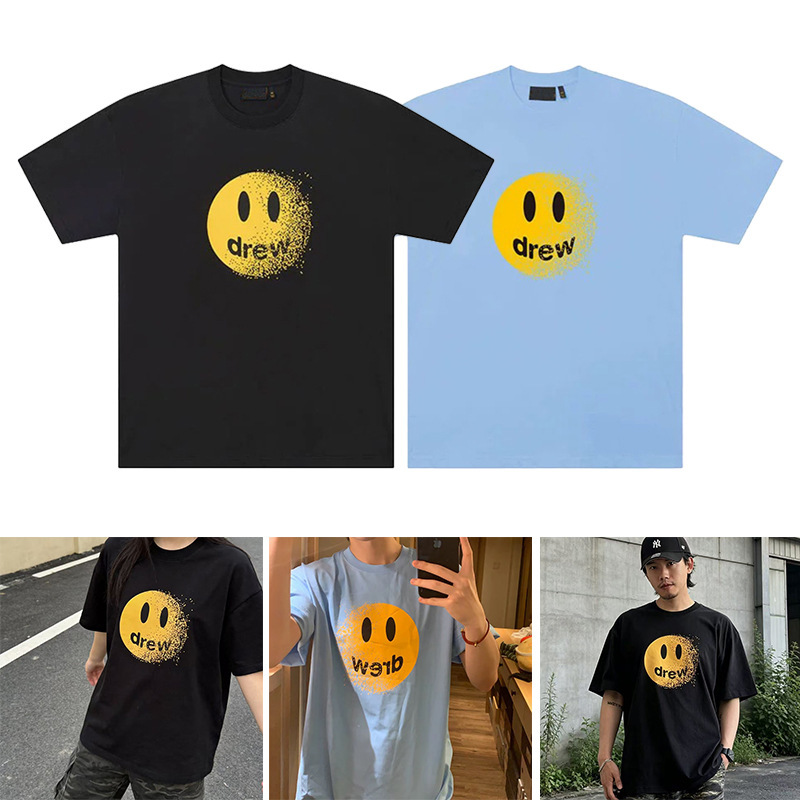 Drew Cosmic Short-Sleeved New Style Smiley Face Simple Luxury Niche Design Trendy Brand High-Quality Summer Couple T-Shirt Drew Cosmic Short-Sleeved New Style Smiley Face Simple Luxury Niche Design Trendy Brand High-Quality Summer Couple T-Shirt