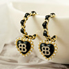 Black woven advanced earrings with letters heart shaped, high-quality style, light luxury style, European style
