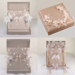 Bridal Headwear Three-Piece Set: Korean-Style Hair Accessories, Mori-Girl Style Fairy-Like Wedding Hairband Jewelry, Ultra-Fairy-Like Wedding Accessory for Simple and Minimalist Weddings