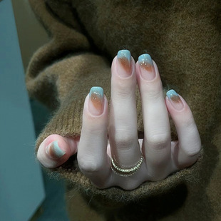 White Light Luxury Wear Armor Wholesale Long Brown Green Gradient Sweet Cool Manicure Pieces Ins Wind Nail Patch