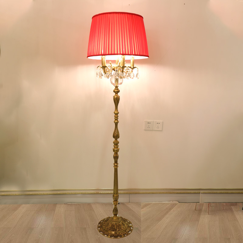 French full copper crystal floor lamp living room wedding warm bedroom bedside lamp European creative villa ornaments table lamp