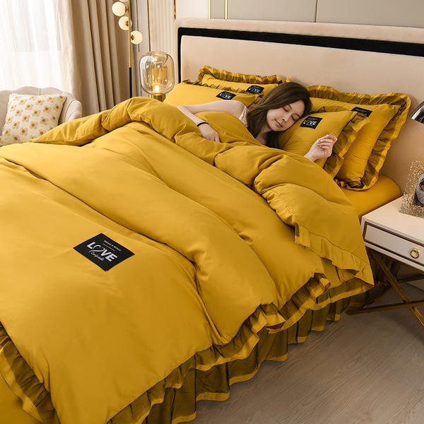 2022新款亲肤水洗四件套磨毛纯色四件套床上四件套四季通用