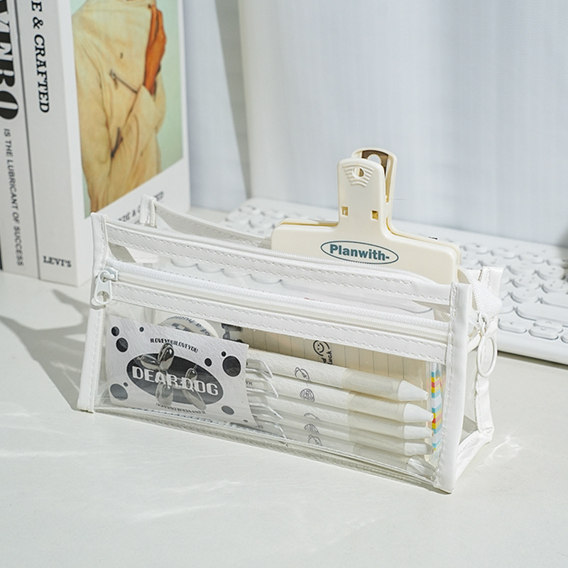 Bolsa de lápiz multicapa transparente de gran capacidad para examen simple especial de alta cara para estudiantes japoneses bolsas de papelería