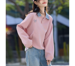 牛仔拼接假两件上衣2025年秋季新款学院风少女减龄刺绣宽松卫衣女