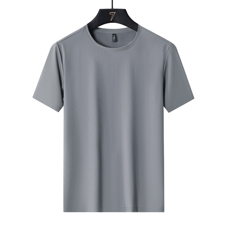Camiseta de manga corta de hielo de seda para hombres, ropa deportiva fría y transpirable, explosión de verano, enfriamiento de cuello redondo, blusa de todos los días.