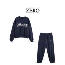 ZERO自制 欧美风 百搭新款女装学院风休闲圆印字卫衣  卫裤套装