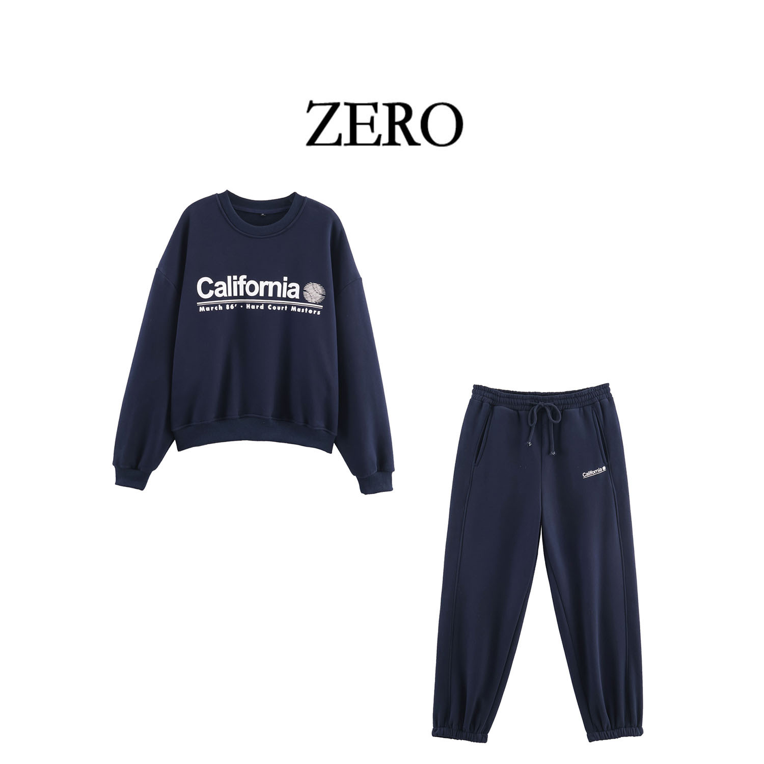 ZERO自制 欧美风 百搭新款女装学院风休闲圆印字卫衣  卫裤套装
