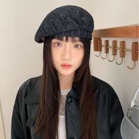 水洗牛仔做旧复古前进帽女四季款反戴鸭舌贝雷帽复古画家帽子批发