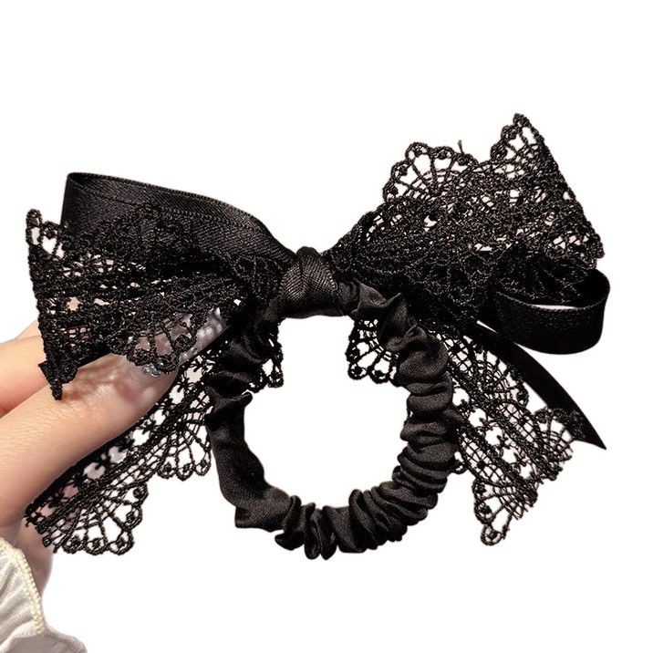 Elegante elastico per capelli con fiocco in pizzo nero_voghion.com