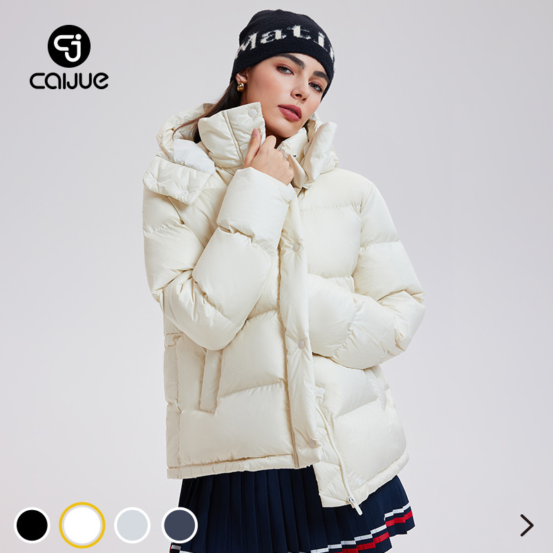 Caijue 95 White Goose down Lu Brand Puffer Five-Pocket down Jacket, Water-Repellent Outdoor Hooded Loose down Jacket, Goose down for Women