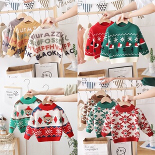 Children's Wear Crewneck Sweater 2024 Winter New Children's Casual Cartoon Sweater Baby Warm Top Supply