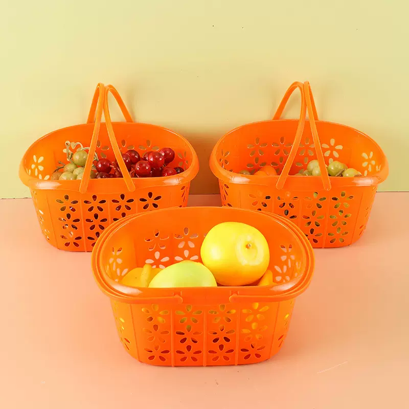 采摘砂糖桔塑料水果篮草莓篮子采摘手提筐枇杷樱桃水果篮实底橘色
