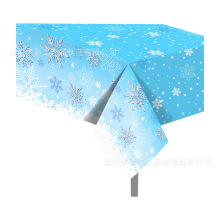 ZB196  圣诞节蓝色雪花雪人新年130*220cm派对一次台布PE派对桌布