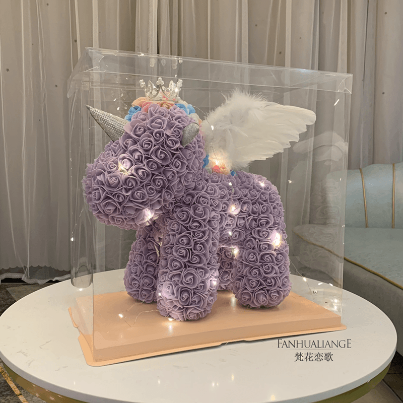 Unicornio flor inmortal rosa ramo caja de regalo de regalo para el día de San Valentín para la novia esposa y amiga