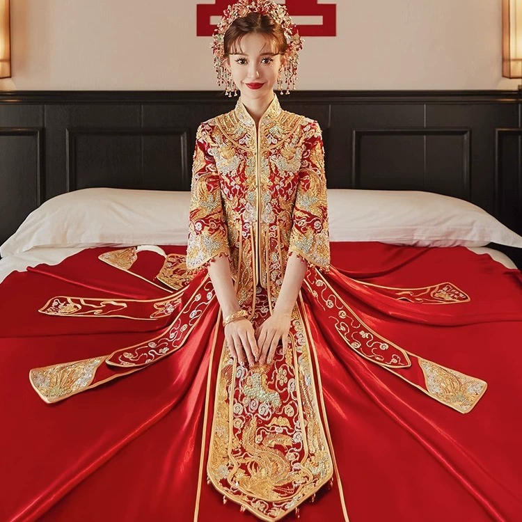 Платье «Дракон и Феникс», свадебное платье Xiuhe для невесты, элитное новое свадебное платье 2025 года, свадебное платье в китайском стиле, весна-лето.