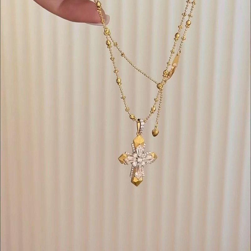 纯银S925拉丝工艺十字架仙女链项链vintager中古轻奢高级小众设计|undefined