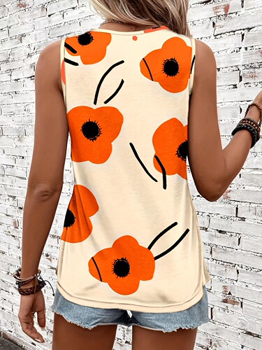 Short-sleeved independent standing printed sleeveless vest can be worn externally and is fashionable and all-matching for vacation