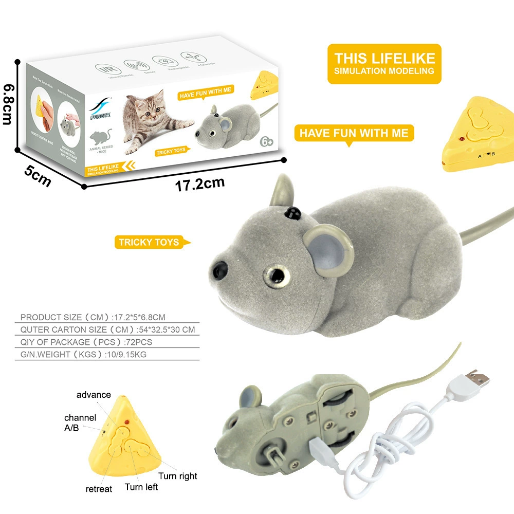 Remote‑control toy rat, two‑way flocked mouse, 23–28 cm, forward/back motion, >8 m range